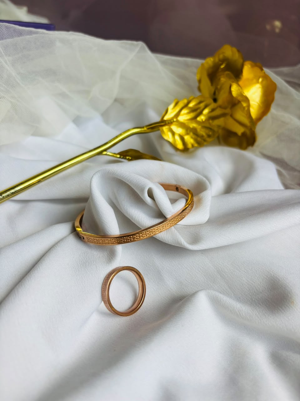 Rose Gold Kada With Ring