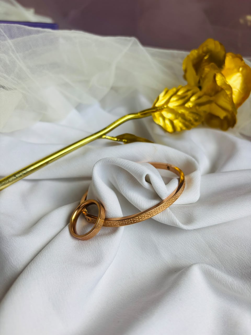 Rose Gold Kada With Ring